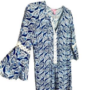 Lilly Pulitzer Bell Sleeve Tunic Dress - Nautical BLUE + WHITE
